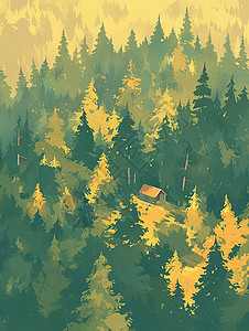 清新茂密的卡通森林背景图片