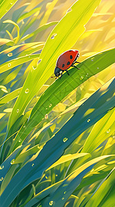 夏季七星瓢虫可爱小小的卡通七星瓢虫插画