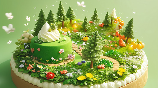 绿色调清新美丽的蛋糕小岛高清图片