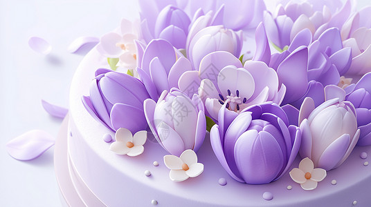郁金香花朵主题美味的卡通蛋糕背景图片