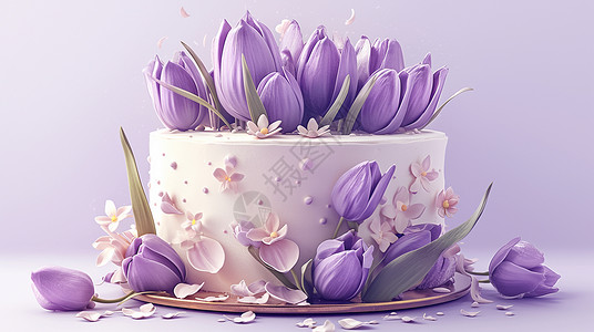 浪漫美食紫色浪漫美味的卡通蛋糕甜品插画