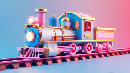 3D火车小火车3D图标插画