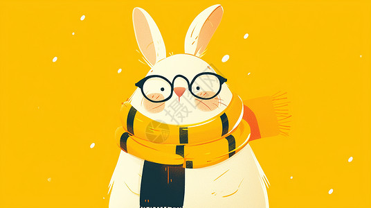 绿白格子围巾围着黄色格子围巾戴着眼镜的扁平风兔子插画