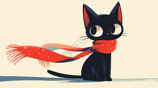 围着长长的红围巾的卡通小猫高清图片