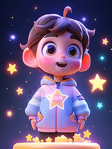 3D星空看着星星的男孩3D插画