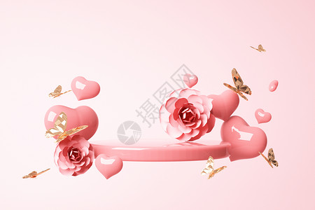 清新花朵爱心创意悬浮花朵展台设计图片