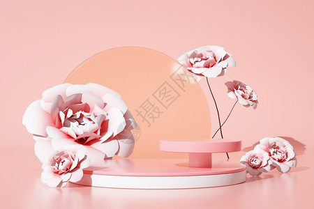 粉色花朵展台背景图片