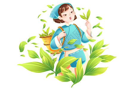 尖叫女采茶姑娘春茶中国茶文化中国风人物插画