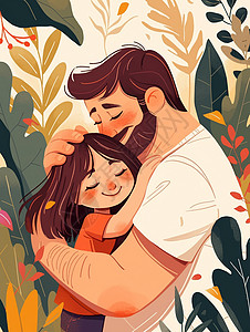 可爱的卡通小女孩与父亲深情拥抱扁平风父亲节插画背景图片