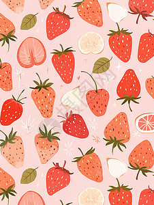 平铺红色可爱的水果草莓背景图片