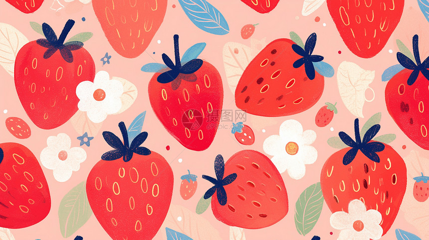 美味的卡通草莓背景图片