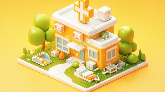 橙色3D可爱的卡通小房子插画