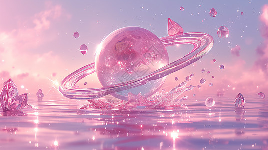 水晶球音乐盒水中梦幻透明的粉色卡通星球插画