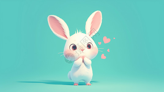 粉色展台立体粉色长长的耳朵立体可爱卡通小白兔插画