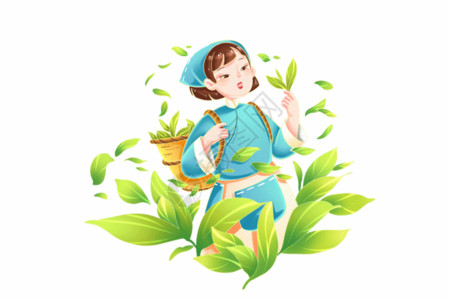 女喝茶采茶姑娘春茶中国茶文化中国风人物GIF高清图片