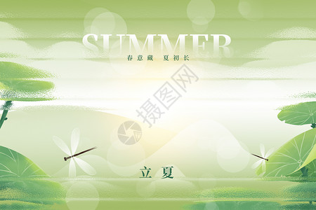 夏天烤鱼立夏创意大气绿色蜻蜓设计图片