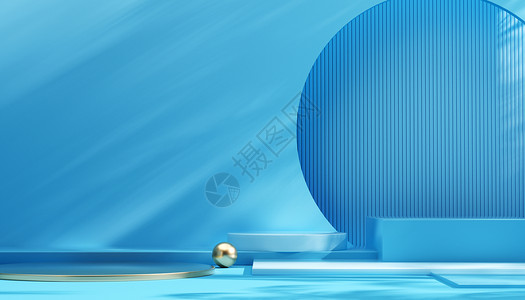 蓝色电商C4D光影几何展台背景设计图片