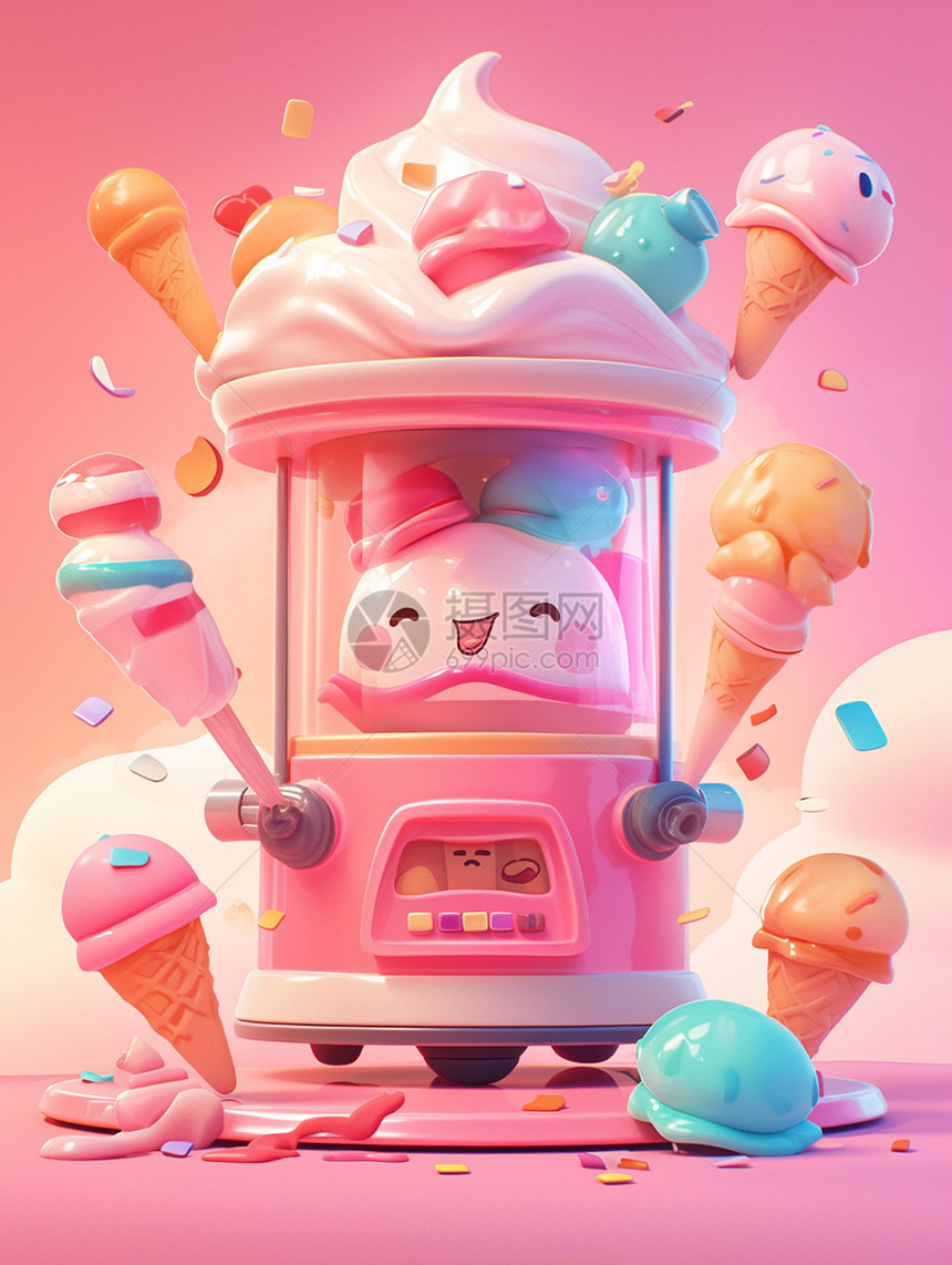 粉色美味可爱的立体卡通冰激凌贩卖机图片