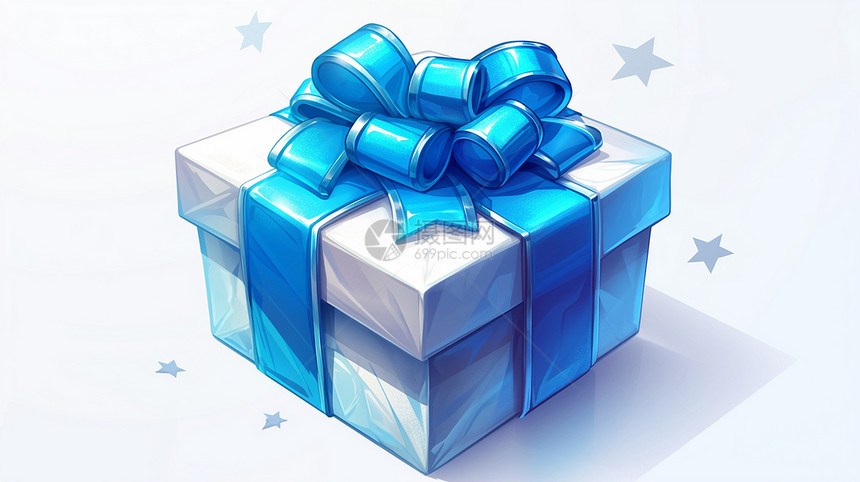 可爱的卡通礼物盒系着蓝色丝带图片