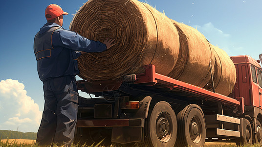 劳动背影正在货车旁劳动的卡通农民背影插画