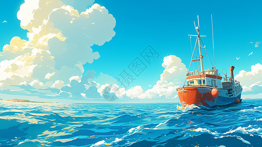 行驶在蓝蓝的大海上一艘船背景图片