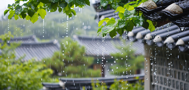 节气ppt唯美的古风屋檐在流水背景