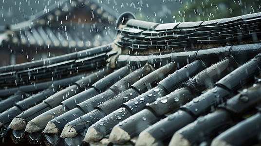 夫妻肺片特写雨中唯美的中国古风风景插画