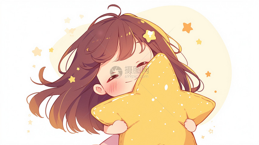 抱着黄色大星星的可爱卡通小女孩图片