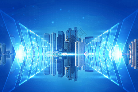 江景城市夜景创意蓝色箭头科技城市设计图片