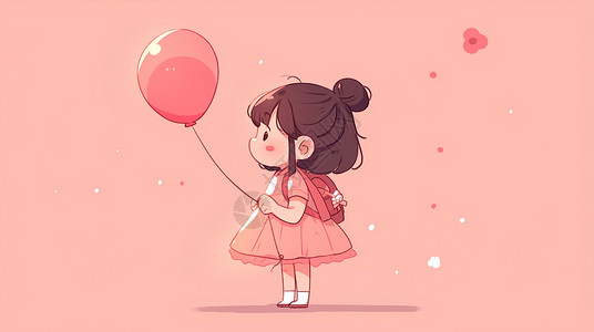 粉色书包手拿着气球背着书包的卡通小女孩插画