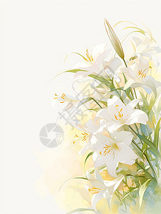 一束白色百合花一束白色美丽的卡通百合花插画