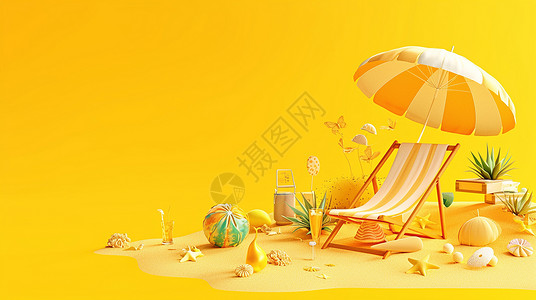遮阳伞图片黄色系列各种旅行度假的用品插画