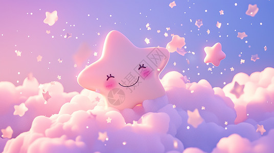 一颗星星云朵上一颗微笑可爱的卡通小星星插画