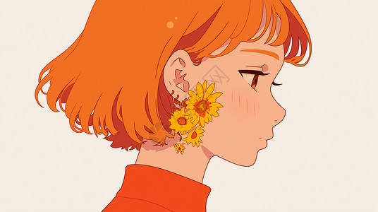 戴着夸张耳饰的橘色短发卡通女孩高清图片