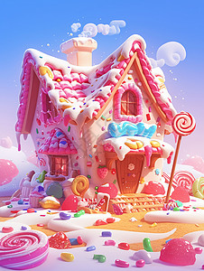 立体可爱的卡通奶油糖果屋背景图片
