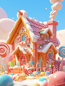 立体可爱梦幻的卡通糖果屋背景图片