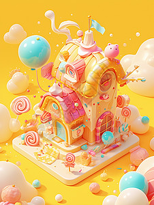立体梦幻可爱的卡通奶油糖果屋背景图片