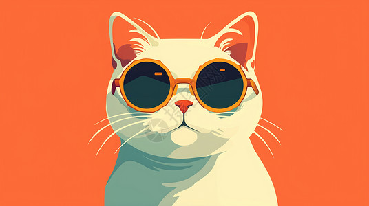 戴项链的猫戴着墨镜的卡通大白猫插画
