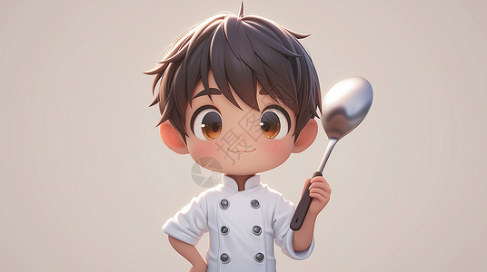 劳动节环卫男孩手拿着做饭工具的小厨师插画
