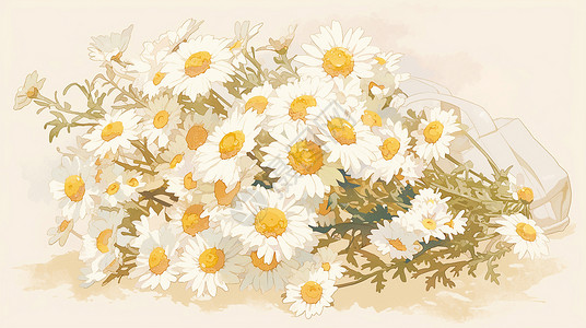 清新一簇花朵一簇清新漂亮的卡通小雏菊插画