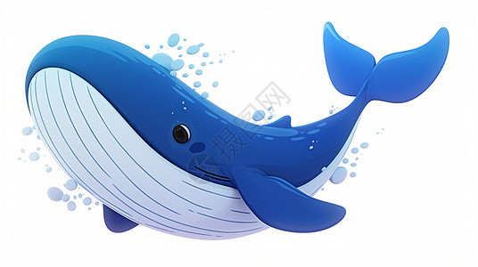 一头蓝色可爱的卡通鲸鱼高清图片