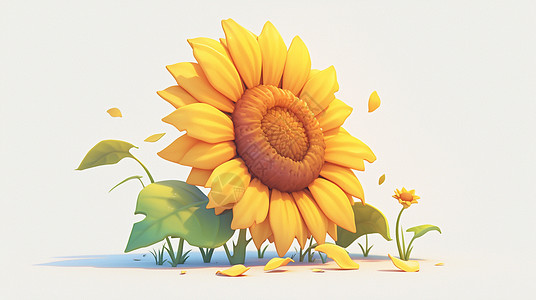 黄色的花朵一朵盛开的卡通向日葵插画