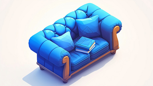 欧风家具蓝色可爱的卡通沙发插画