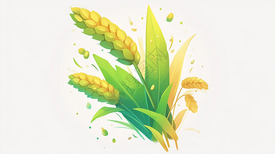 谷物丰收一把绿色丰收的卡通麦子插画