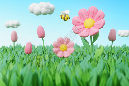 蜜蜂与花儿特写花朵与蜜蜂设计图片