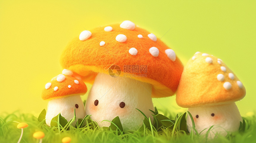 橙色菌盖可爱的卡通蘑菇图片