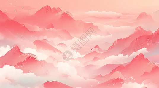 云南大山云雾间粉色唯美壮丽的山川插画