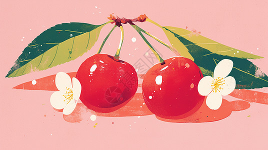 红色樱桃诱人的卡通樱桃插画