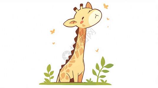 长颈鹿可爱边框呆萌可爱的长颈鹿插画
