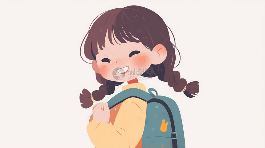 背着书包开心走路上学的女孩图片